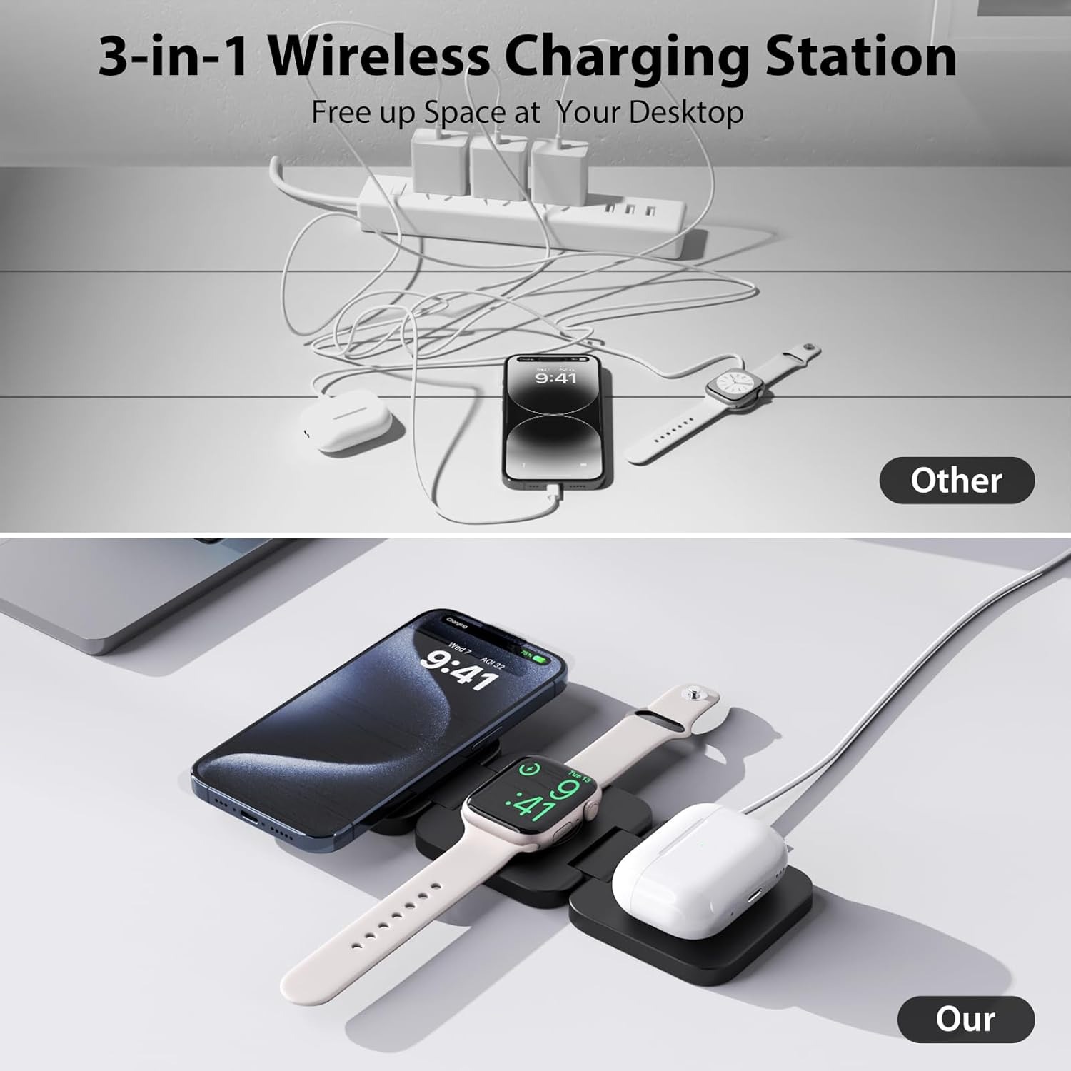 Foldable 3 in 1 Fast Wireless  - Wireless Charger Watch recension och pris