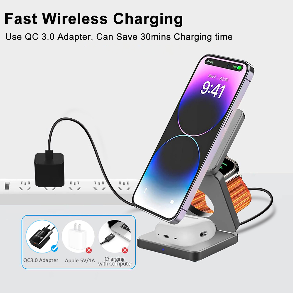 Wireless Charger 3 in 1 Foldab - Wireless Charger Watch recension och pris