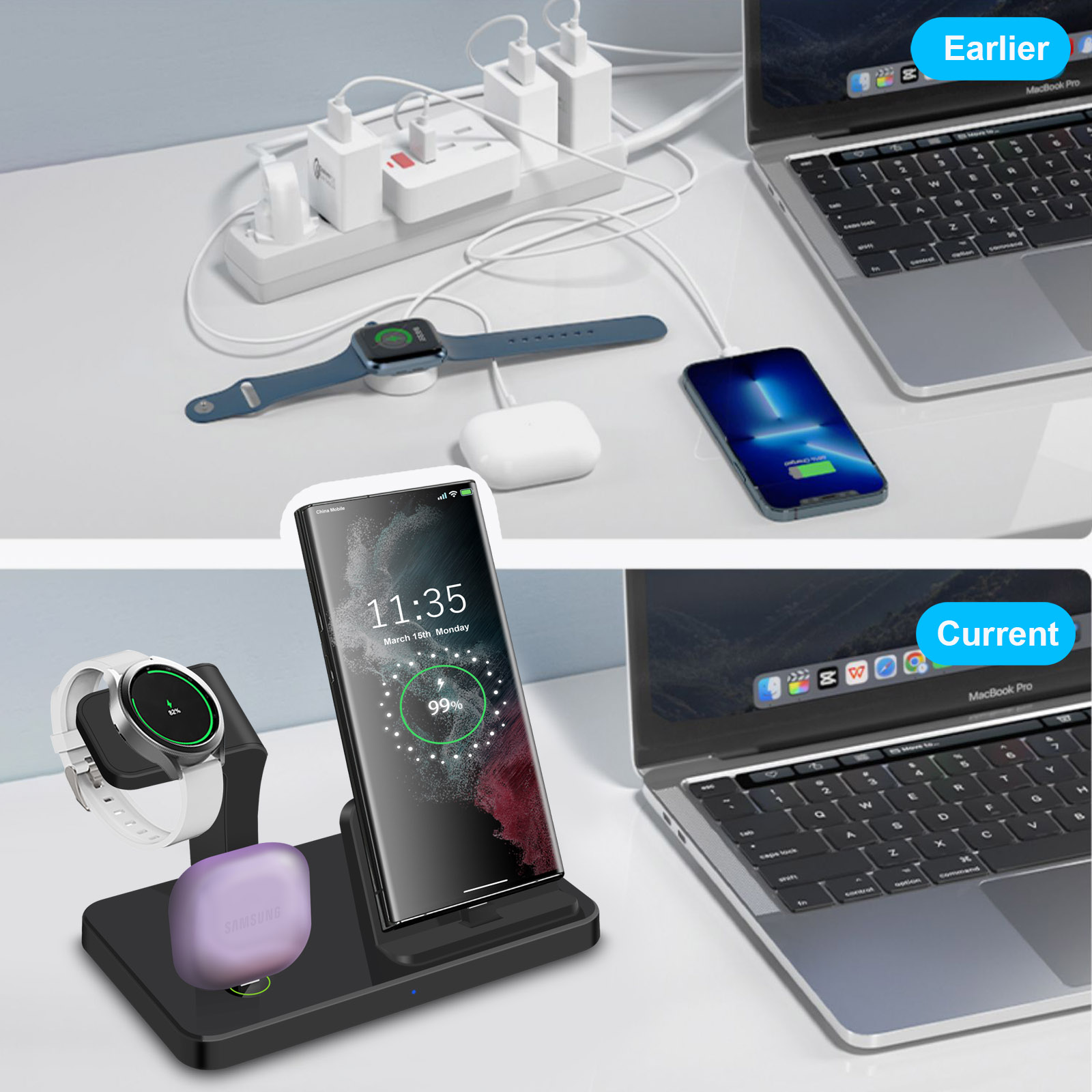 Desk 3 in 1 Type C Port Wirele - Wireless Charger Watch recension och pris
